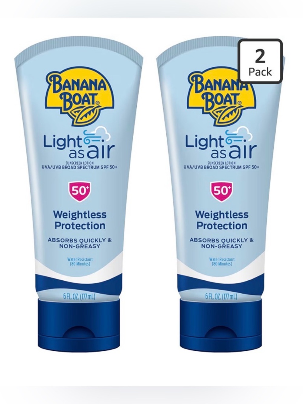 Banana Boat Light As Air SPF 50+ Weightless Protection Sunscreen 2-Pack